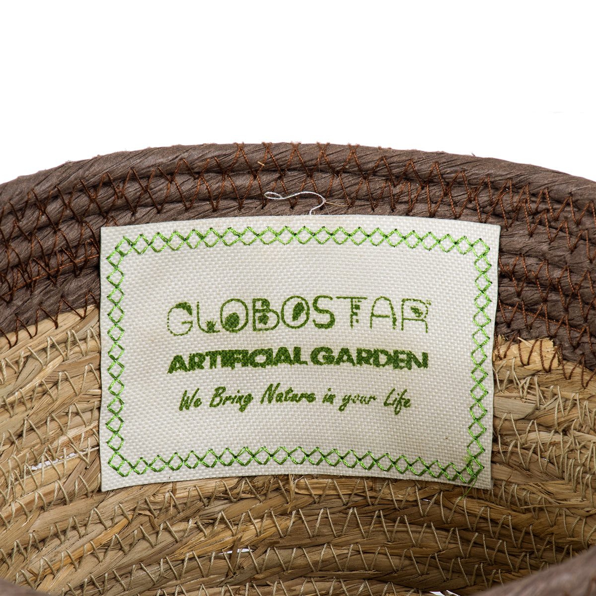 GloboStar® Artificial Garden LEFKADA 20287 Διακοσμητικό Πλεκτό Καλάθι - Κασπώ Γλάστρα - Flower Pot Μπεζ με Καφέ Φ22cm x Υ15cm - ledmania.gr