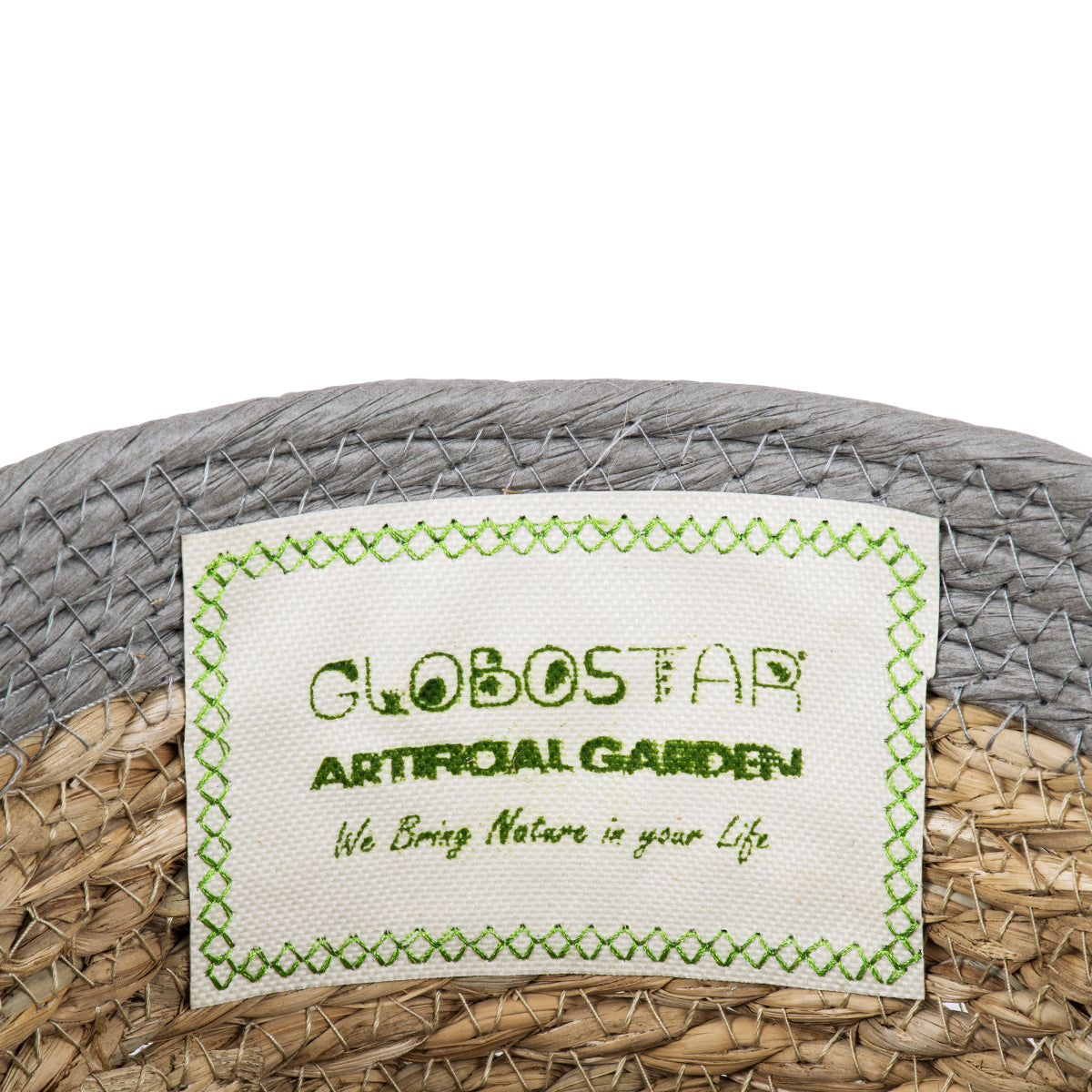 GloboStar® Artificial Garden ANTIPAROS 20288 Διακοσμητικό Πλεκτό Καλάθι - Κασπώ Γλάστρα - Flower Pot Μπεζ με Γκρι Φ18cm x Υ15cm - ledmania.gr