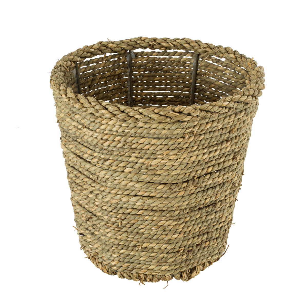 GloboStar® Artificial Garden THASSOS 20294 Διακοσμητικό Πλεκτό Καλάθι - Κασπώ Γλάστρα - Flower Pot Μπεζ με Καφέ Φ26cm x Υ24cm - ledmania.gr