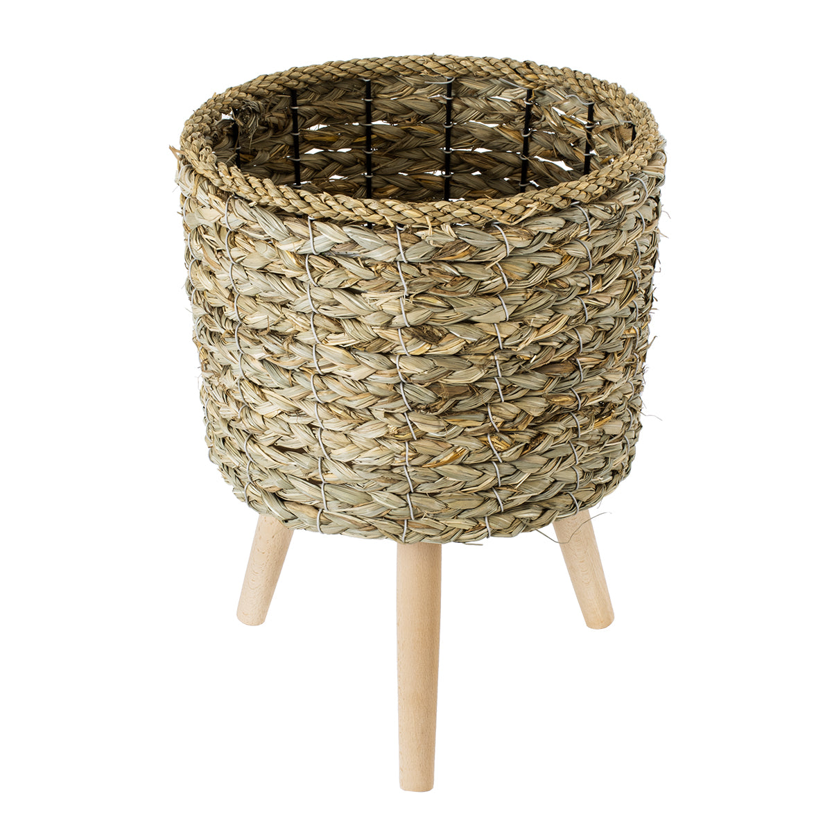GloboStar® Artificial Garden SKOPELOS 20296 Διακοσμητικό Πλεκτό Καλάθι - Κασπώ Γλάστρα - Flower Pot Μπεζ με Καφέ Φ26cm x Υ36cm - ledmania.gr