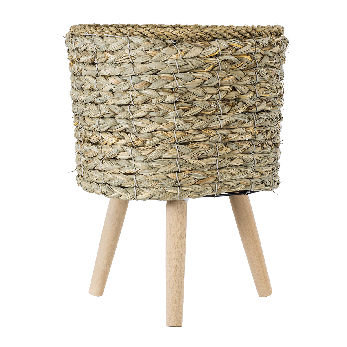 GloboStar® Artificial Garden SKOPELOS 20296 Διακοσμητικό Πλεκτό Καλάθι - Κασπώ Γλάστρα - Flower Pot Μπεζ με Καφέ Φ26cm x Υ36cm - ledmania.gr