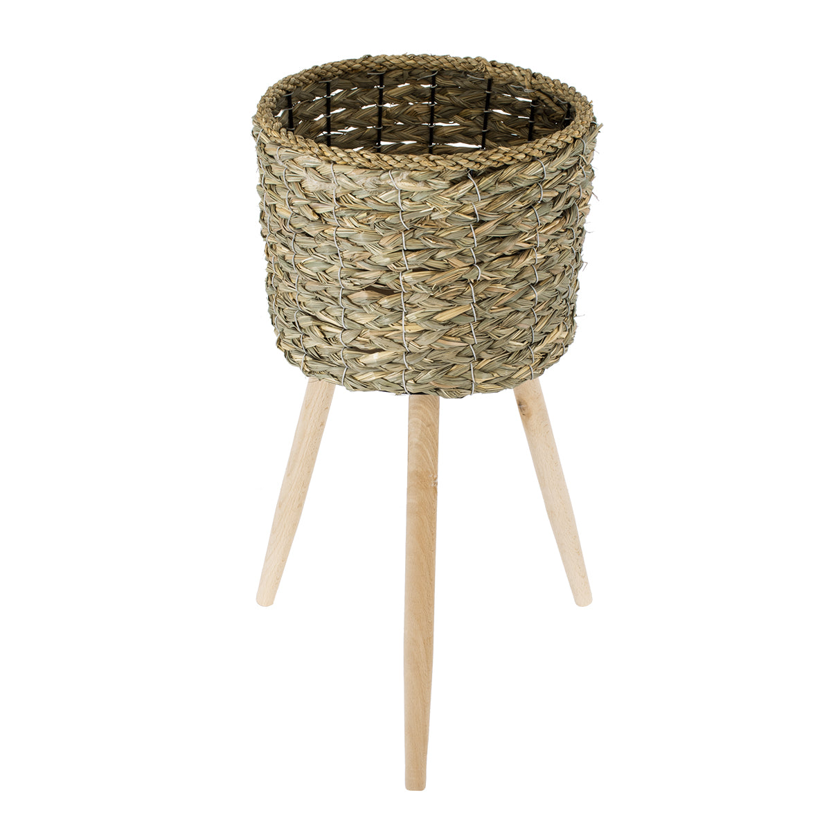 GloboStar® Artificial Garden SKOPELOS 20298 Διακοσμητικό Πλεκτό Καλάθι - Κασπώ Γλάστρα - Flower Pot Μπεζ με Καφέ Φ26cm x Υ55cm - ledmania.gr