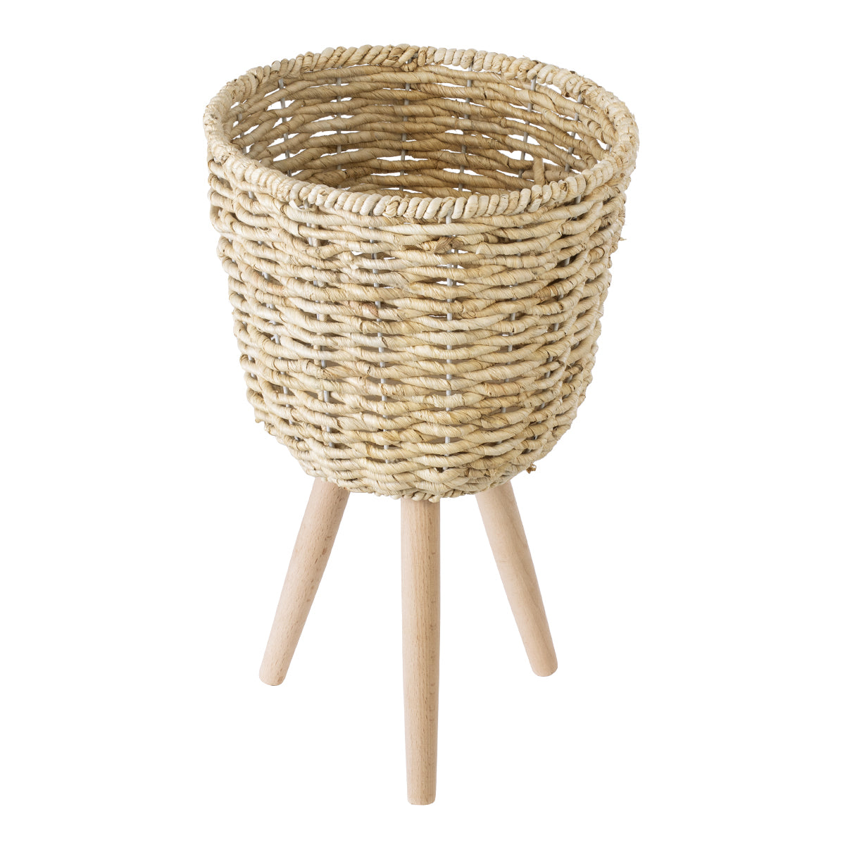 GloboStar® Artificial Garden LIMNOS 20299 Διακοσμητικό Πλεκτό Καλάθι - Κασπώ Γλάστρα - Flower Pot Μπεζ Φ26cm x Υ42cm - ledmania.gr