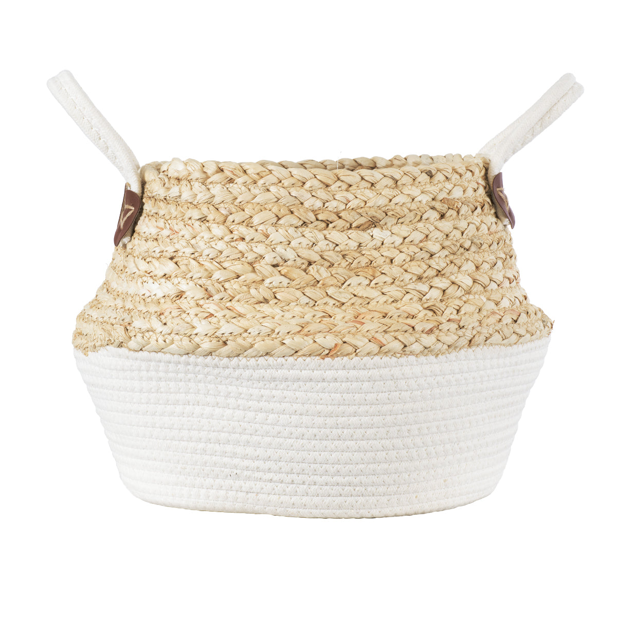 GloboStar® Artificial Garden KIMOLOS 20311 Διακοσμητικό Πλεκτό Καλάθι - Κασπώ Γλάστρα - Flower Pot Μπεζ με Λευκό Φ29cm x Υ30cm - ledmania.gr