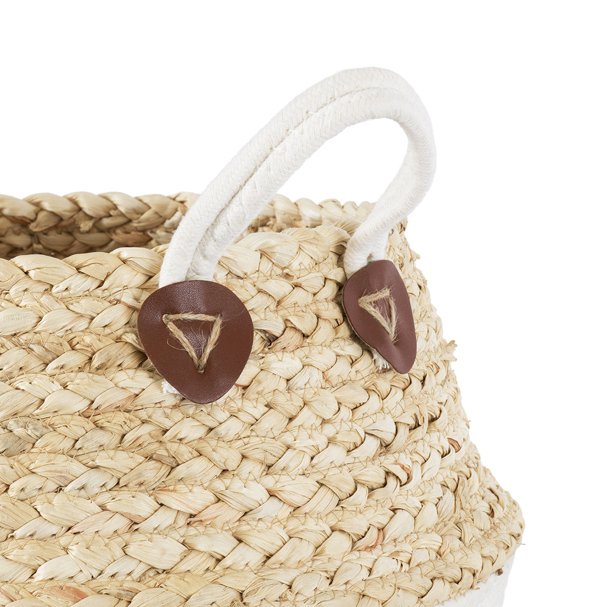 GloboStar® Artificial Garden KIMOLOS 20311 Διακοσμητικό Πλεκτό Καλάθι - Κασπώ Γλάστρα - Flower Pot Μπεζ με Λευκό Φ29cm x Υ30cm - ledmania.gr