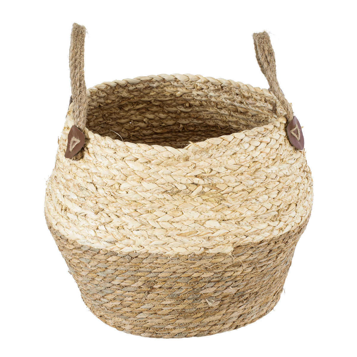 GloboStar® Artificial Garden ANDROS 20317 Διακοσμητικό Πλεκτό Καλάθι - Κασπώ Γλάστρα - Flower Pot Καφέ με Μπεζ Φ29cm x Υ30cm - ledmania.gr