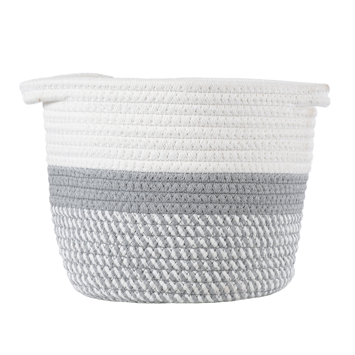 GloboStar® Artificial Garden POSITANO 20318 Διακοσμητικό Πλεκτό Καλάθι - Κασπώ Γλάστρα - Flower Pot Γκρι με Λευκό Φ20cm x Υ20cm - ledmania.gr