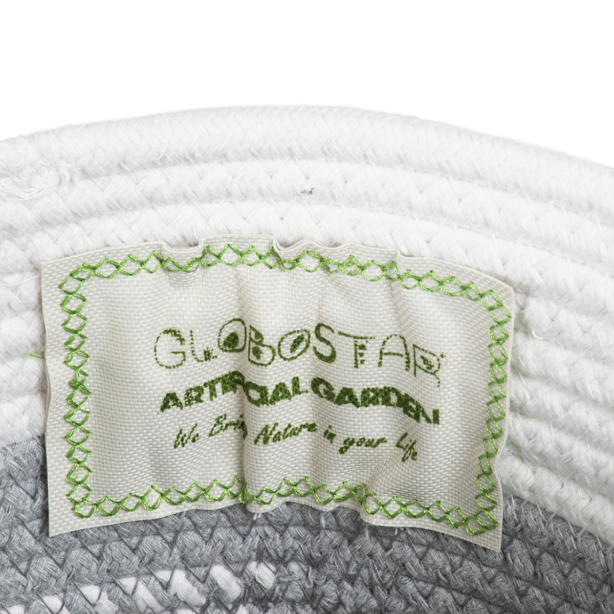 GloboStar® Artificial Garden POSITANO 20318 Διακοσμητικό Πλεκτό Καλάθι - Κασπώ Γλάστρα - Flower Pot Γκρι με Λευκό Φ20cm x Υ20cm - ledmania.gr