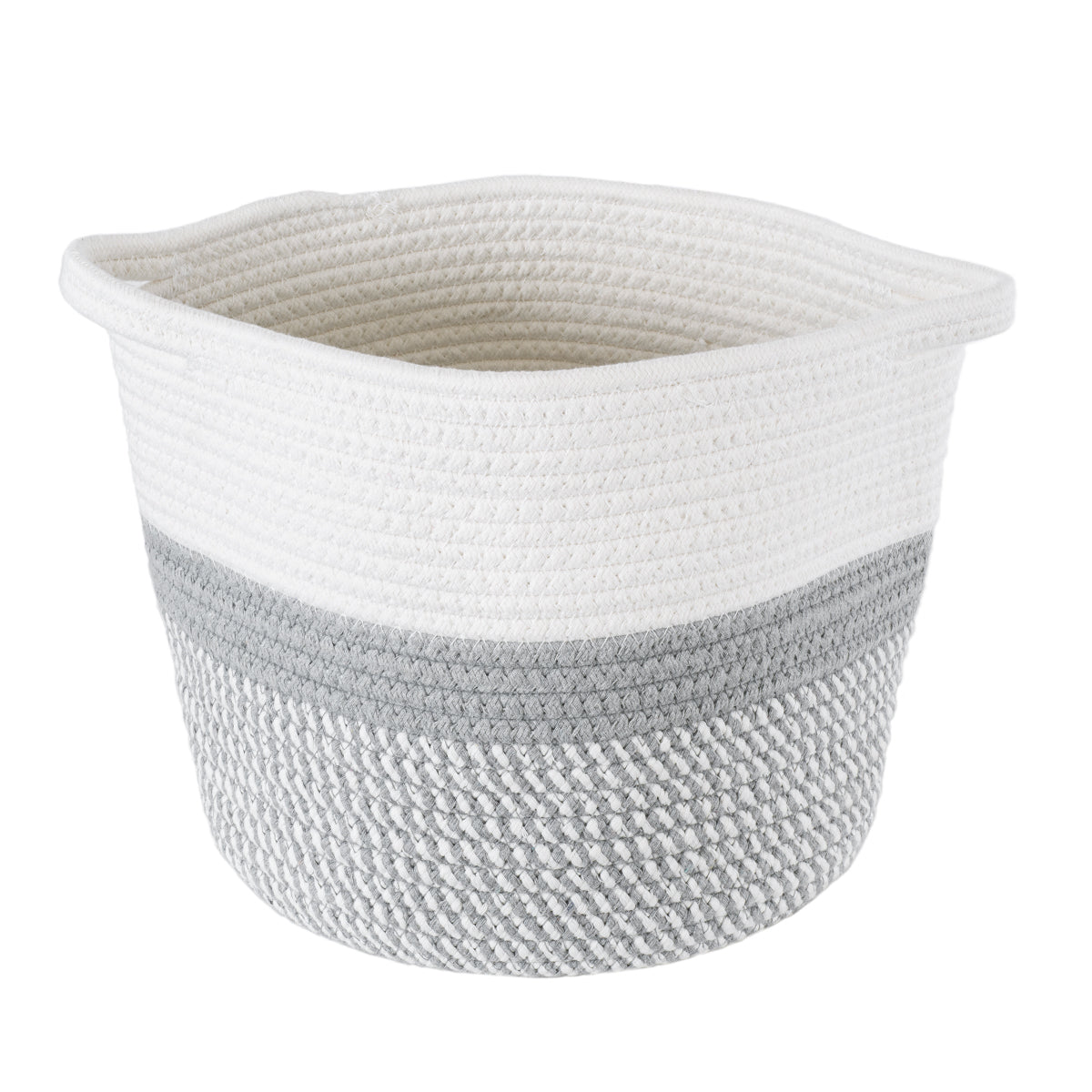 GloboStar® Artificial Garden POSITANO 20319 Διακοσμητικό Πλεκτό Καλάθι - Κασπώ Γλάστρα - Flower Pot Γκρι με Λευκό Φ25cm x Υ25cm - ledmania.gr