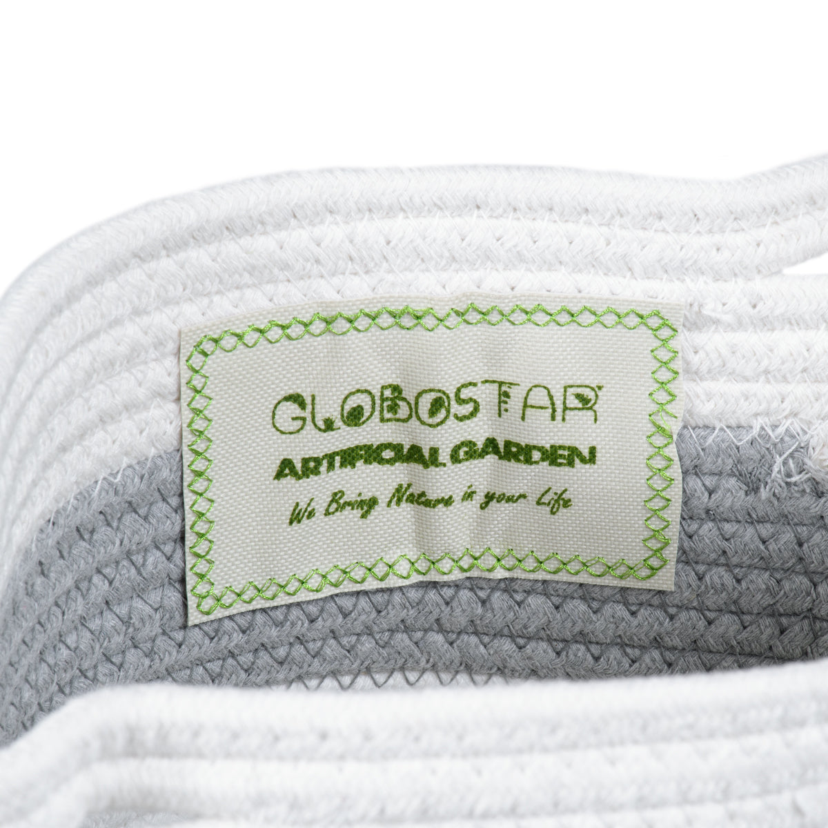 GloboStar® Artificial Garden KEFALONIA 20321 Διακοσμητικό Πλεκτό Καλάθι - Κασπώ Γλάστρα - Flower Pot Γκρι με Λευκό Φ20cm x Υ20cm - ledmania.gr