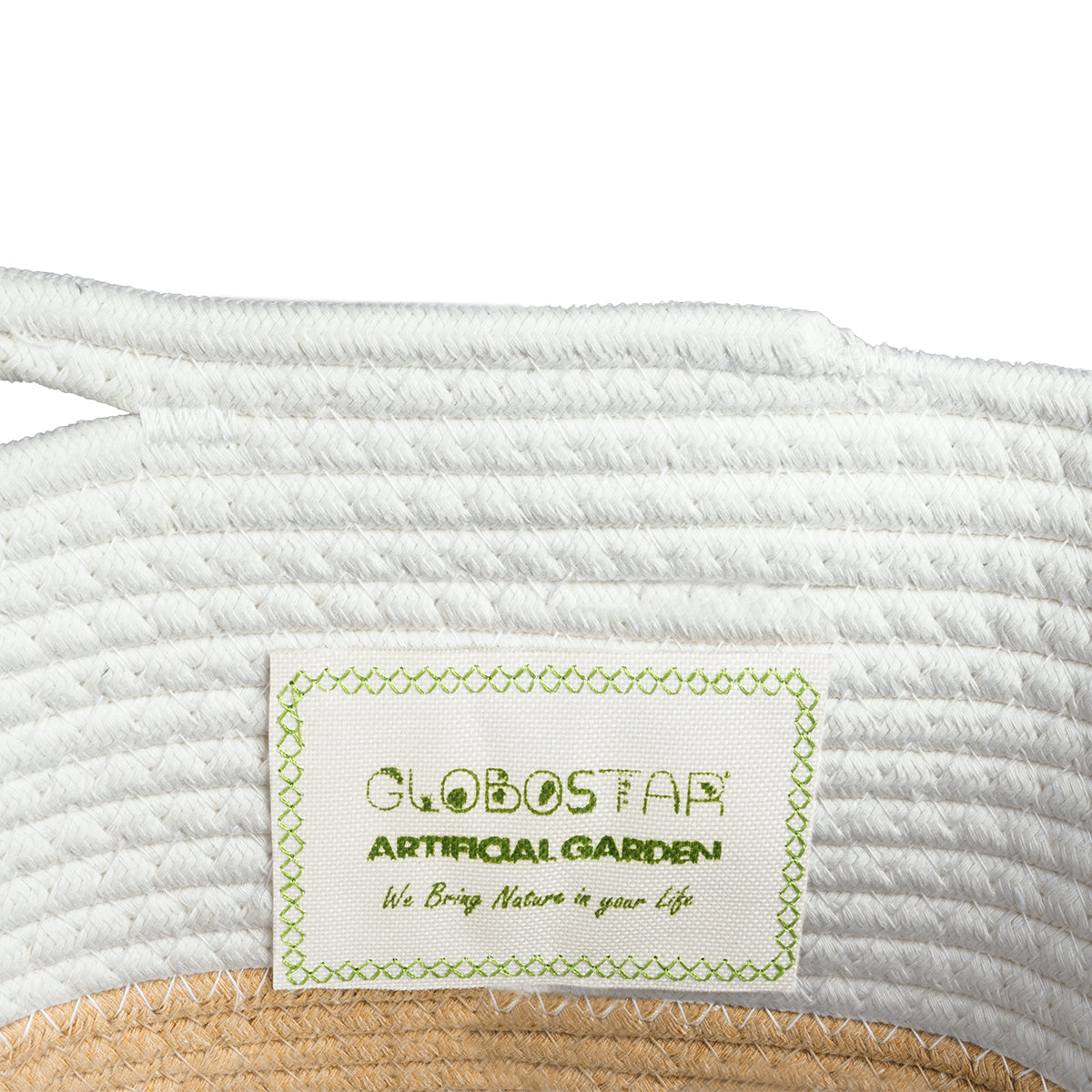 GloboStar® Artificial Garden ITHAKI 20325 Διακοσμητικό Πλεκτό Καλάθι - Κασπώ Γλάστρα - Flower Pot Μπεζ με Λευκό Φ30 x Υ30cm - ledmania.gr