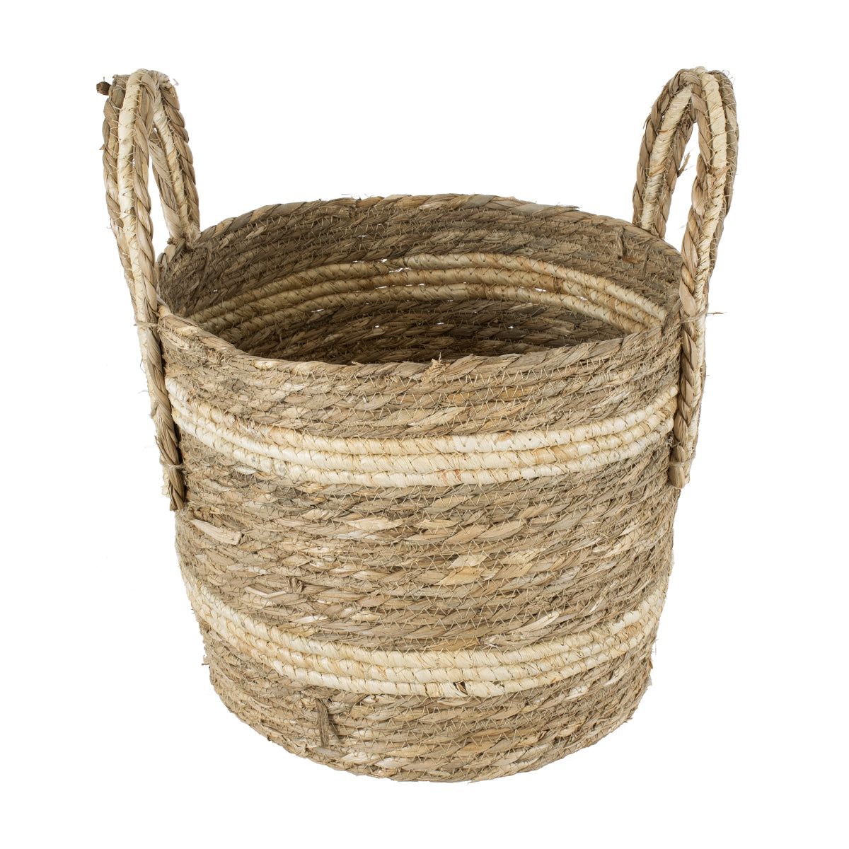 GloboStar® Artificial Garden NAXOS 20333 Διακοσμητικό Πλεκτό Καλάθι - Κασπώ Γλάστρα - Flower Pot Μπεζ με Καφέ Φ30cm x Υ26cm - ledmania.gr