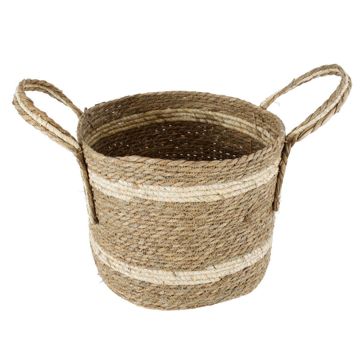 GloboStar® Artificial Garden NAXOS 20334 Διακοσμητικό Πλεκτό Καλάθι - Κασπώ Γλάστρα - Flower Pot Μπεζ με Καφέ Φ35cm x Υ30cm - ledmania.gr