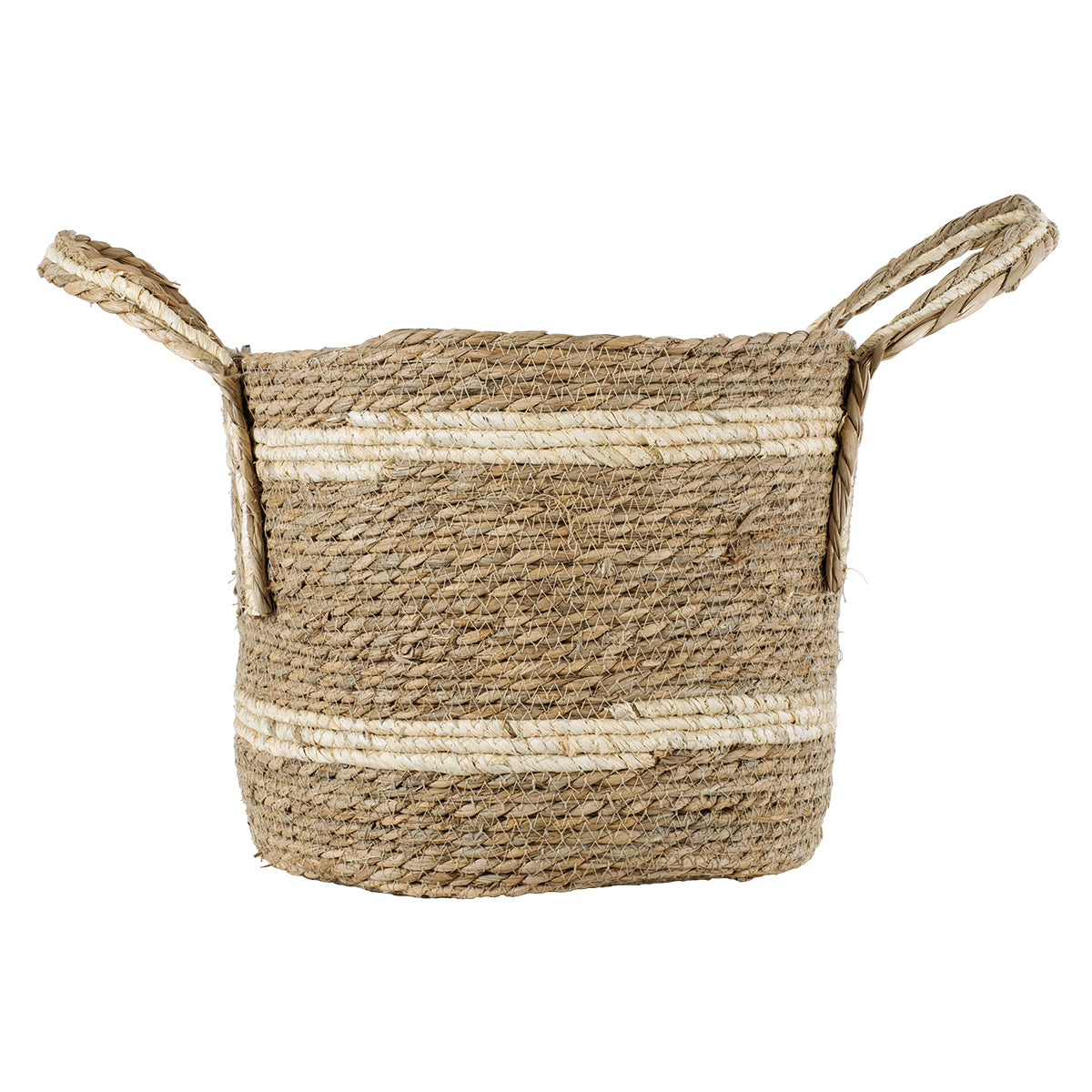 GloboStar® Artificial Garden NAXOS 20334 Διακοσμητικό Πλεκτό Καλάθι - Κασπώ Γλάστρα - Flower Pot Μπεζ με Καφέ Φ35cm x Υ30cm - ledmania.gr