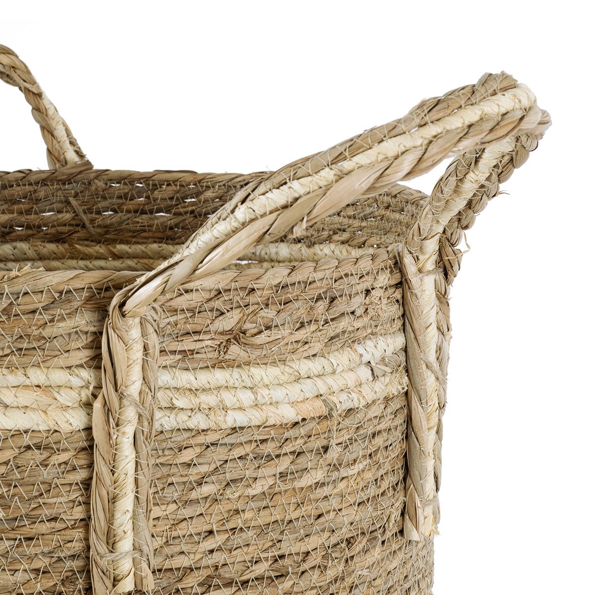 GloboStar® Artificial Garden NAXOS 20334 Διακοσμητικό Πλεκτό Καλάθι - Κασπώ Γλάστρα - Flower Pot Μπεζ με Καφέ Φ35cm x Υ30cm - ledmania.gr