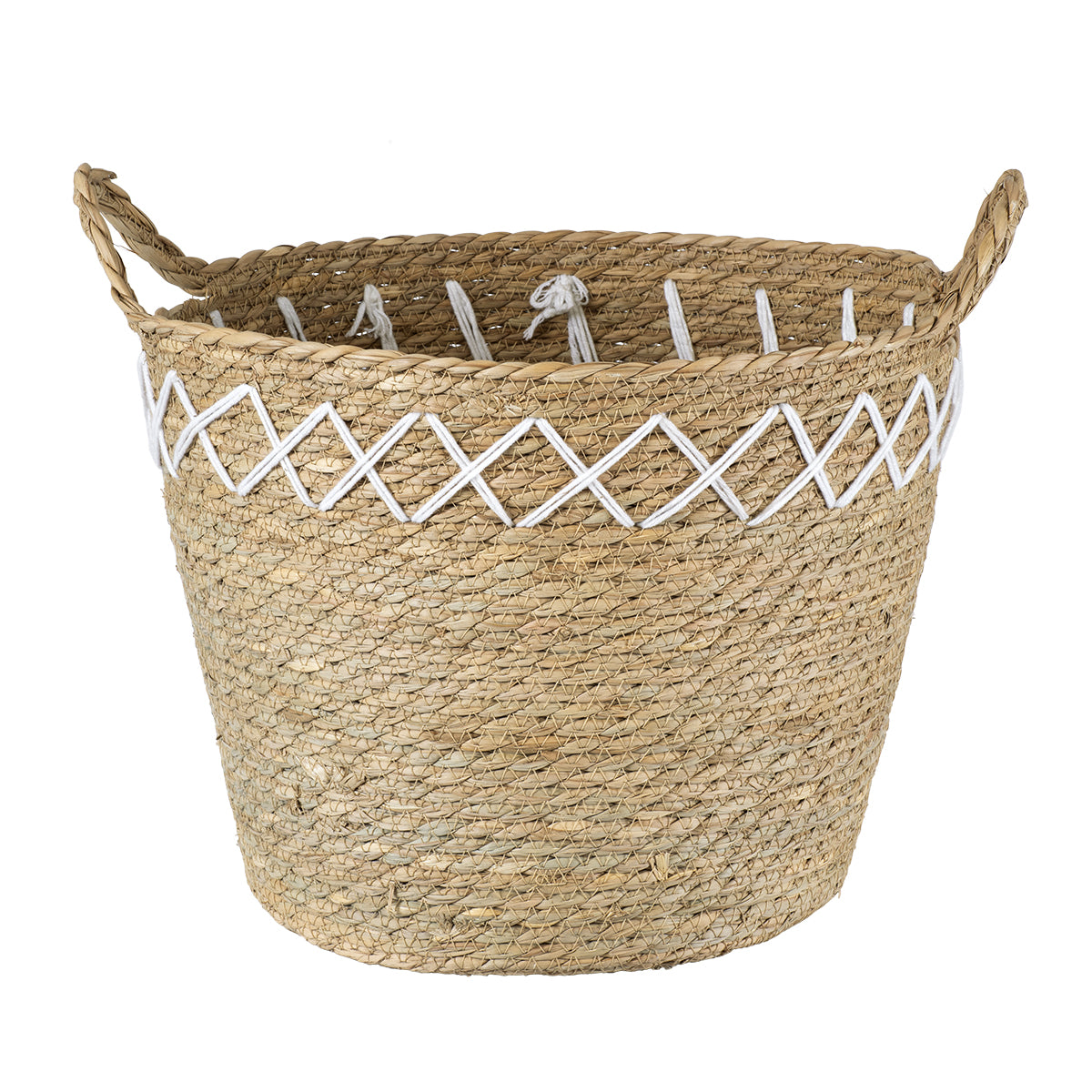 GloboStar® Artificial Garden ZAKYNTHOS 20336 ΣΕΤ 3 Διακοσμητικά Πλεκτά Καλάθια - Κασπώ Γλάστρες - Flower Pots Μπεζ με Μακραμέ A:Φ24cm x Υ20cm B:Φ28cm x Υ24cm C:Φ32cm x Υ28cm - ledmania.gr