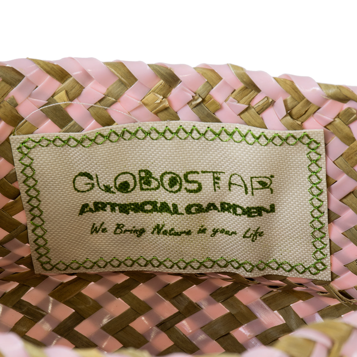GloboStar® Artificial Garden LEROS 20341 Διακοσμητικό Ψάθινο Καλάθι - Κασπώ Γλάστρα - Flower Pot Ροζ με Καφέ Φ18cm x Υ20cm - ledmania.gr