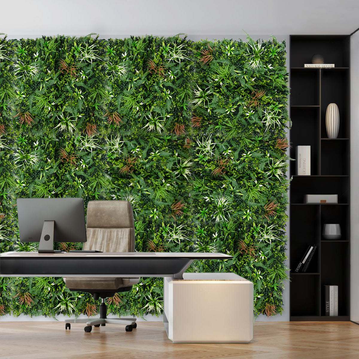 GloboStar® Artificial Garden JUNGLE FERN 20351 Τεχνητό Διακοσμητικό Πάνελ Φυλλωσιάς - Κάθετος Κήπος σύνθεση Ζούγκλα Φτέρης Μ100 x Π100 x Υ20cm - ledmania.gr