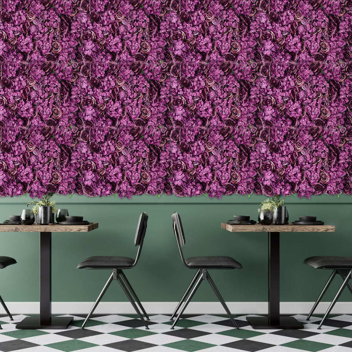 GloboStar® Artificial Garden ROSES STORY 20356 Τεχνητό Διακοσμητικό Πάνελ Λουλουδιών - Κάθετος Κήπος σύνθεση Φουξ & Βυσσινί Τριαντάφυλλα Μ40 x Π60 x Υ10cm - ledmania.gr