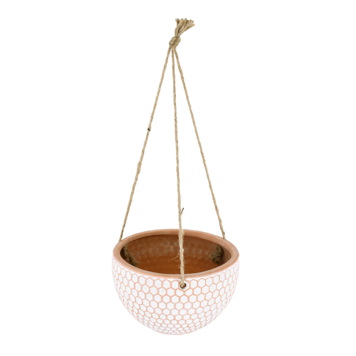 GloboStar® Artificial Garden CHIOS 20462 Κρεμαστό Πήλινο Κεραμικό Κασπώ Γλάστρα - Flower Pot Κεραμιδί με Λευκό Φ19.5cm x Υ11.5cm - ledmania.gr