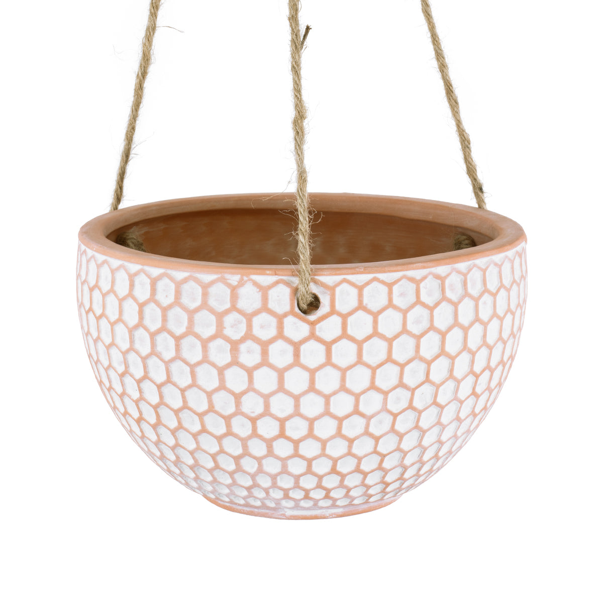 GloboStar® Artificial Garden CHIOS 20462 Κρεμαστό Πήλινο Κεραμικό Κασπώ Γλάστρα - Flower Pot Κεραμιδί με Λευκό Φ19.5cm x Υ11.5cm - ledmania.gr
