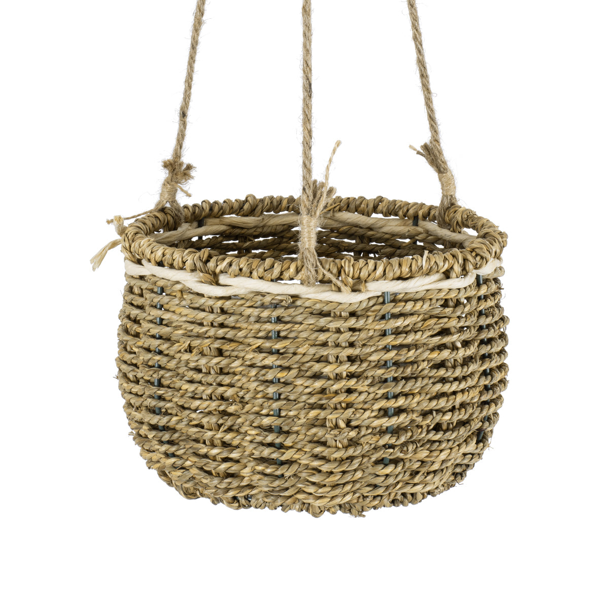 GloboStar® Artificial Garden POROS 20489 Κρεμαστό Πλεκτό Καλάθι - Κασπώ Γλάστρα - Flower Pot Μπεζ Φ20cm x Υ50cm - ledmania.gr