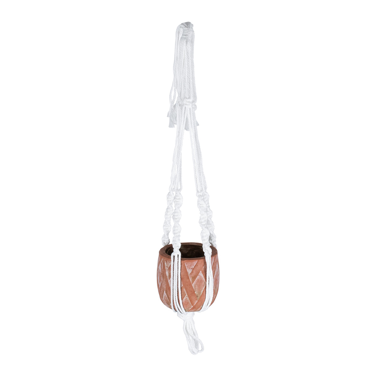GloboStar® Artificial Garden PSERIMOS 20492 Κρεμαστό Πήλινο Κεραμικό Κασπώ Γλάστρα - Flower Pot Κεραμιδί με Μακραμέ Φ8cm x Υ58cm - ledmania.gr