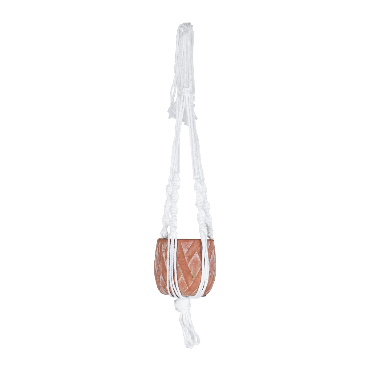 GloboStar® Artificial Garden PSERIMOS 20492 Κρεμαστό Πήλινο Κεραμικό Κασπώ Γλάστρα - Flower Pot Κεραμιδί με Μακραμέ Φ8cm x Υ58cm - ledmania.gr
