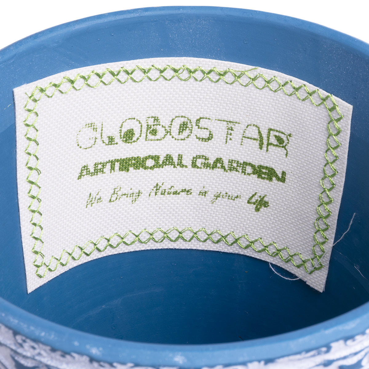 GloboStar® Artificial Garden CASABLANCA 20517 Διακοσμητικό Κεραμικό Κασπώ Γλάστρα - Flower Pot Λευκό με Μπλε Φ14 x Υ13cm - ledmania.gr