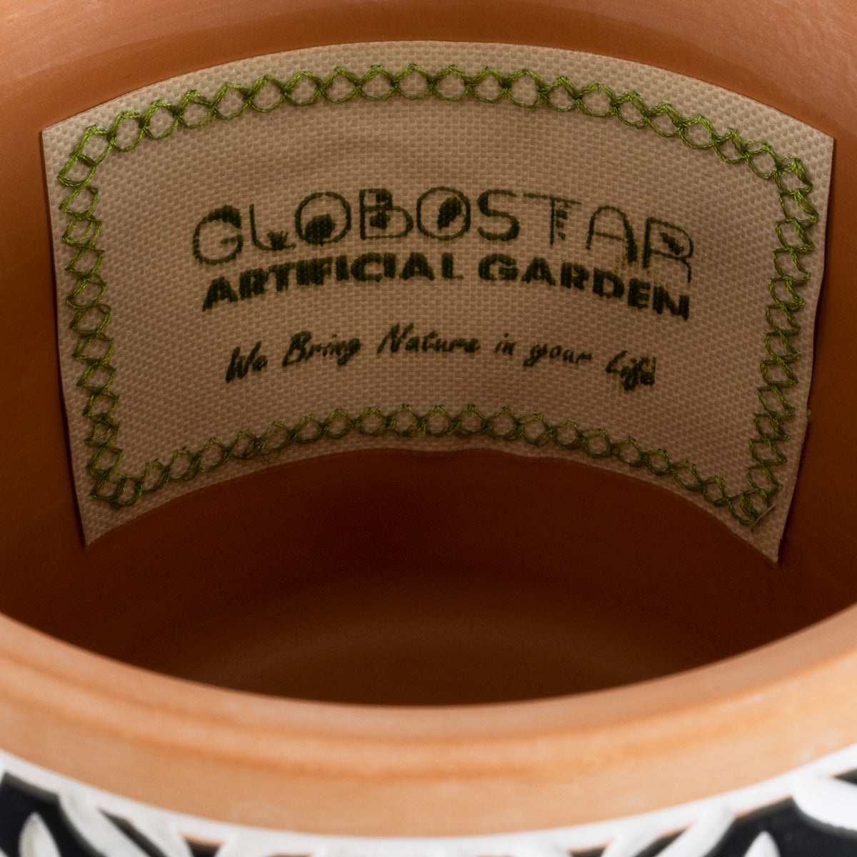 GloboStar® Artificial Garden AGRA 20522 Διακοσμητικό Κεραμικό Κασπώ Γλάστρα - Flower Pot Μαύρο με Λευκό και Μπεζ Φ14.5 x Υ13cm - ledmania.gr