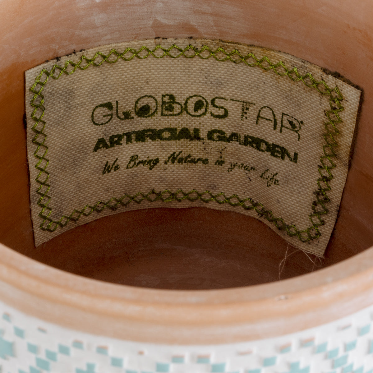GloboStar® Artificial Garden DELHI 20523 Διακοσμητικό Κεραμικό Κασπώ Γλάστρα - Flower Pot Γαλάζιο με Λευκό και Μπεζ Φ14.5 x Υ13cm - ledmania.gr