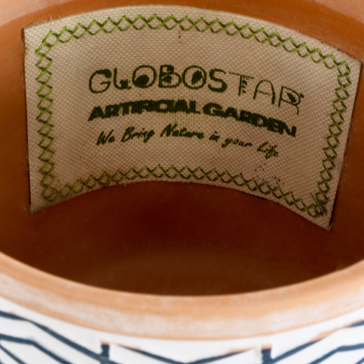 GloboStar® Artificial Garden KOLKATA 20525 Διακοσμητικό Κεραμικό Κασπώ Γλάστρα - Flower Pot Λευκό με Μπλε και Μπεζ Φ14.5 x Υ13cm - ledmania.gr