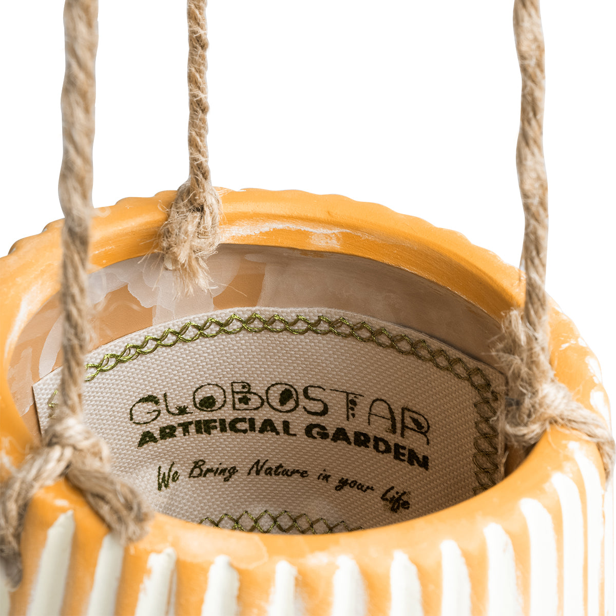 GloboStar® Artificial Garden BUBASTIS 20528 Κρεμαστό Διακοσμητικό Κεραμικό Κασπώ Γλάστρα - Flower Pot Πορτοκαλί με Λευκό Φ13 x Υ10.5cm - ledmania.gr