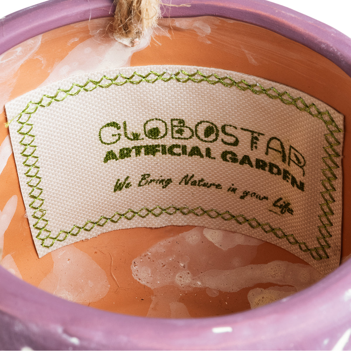 GloboStar® Artificial Garden NIGERIA 20529 Κρεμαστό Διακοσμητικό Κεραμικό Κασπώ Γλάστρα - Flower Pot Μωβ με Λευκό Φ12 x Υ11cm - ledmania.gr