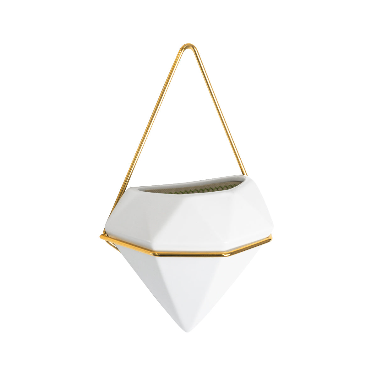 GloboStar® Artificial Garden LOUVRE 20533 Διακοσμητικό Κεραμικό Κασπώ Γλάστρα - Flower Pot Λευκό με Χρυσό Μ15 x Π8 x Υ24cm - ledmania.gr
