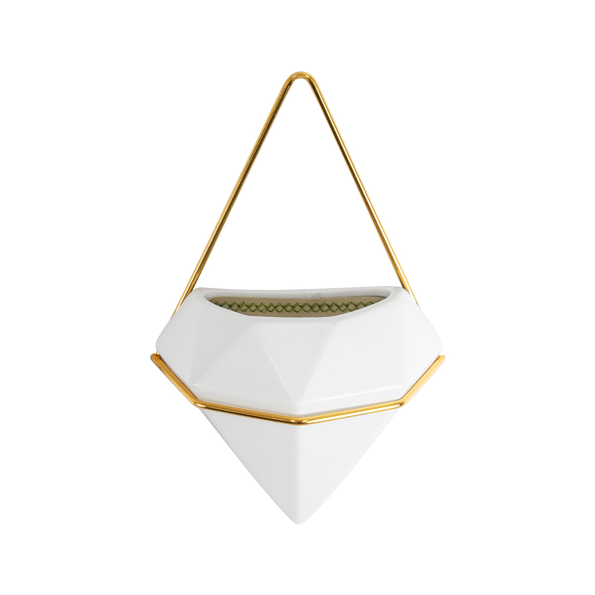 GloboStar® Artificial Garden LOUVRE 20533 Διακοσμητικό Κεραμικό Κασπώ Γλάστρα - Flower Pot Λευκό με Χρυσό Μ15 x Π8 x Υ24cm - ledmania.gr