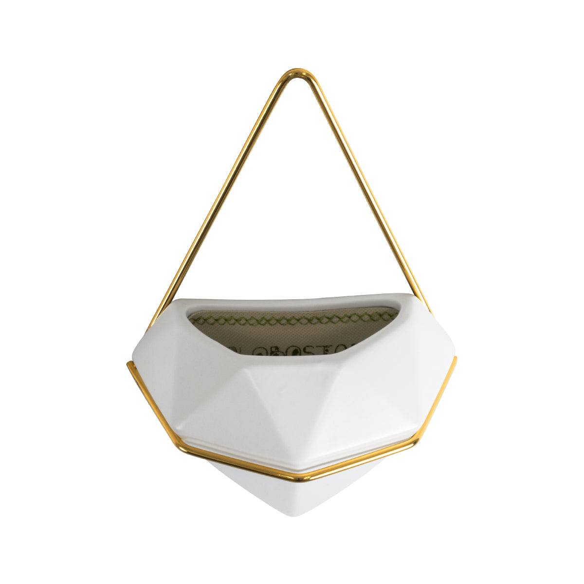 GloboStar® Artificial Garden LOUVRE 20533 Διακοσμητικό Κεραμικό Κασπώ Γλάστρα - Flower Pot Λευκό με Χρυσό Μ15 x Π8 x Υ24cm - ledmania.gr
