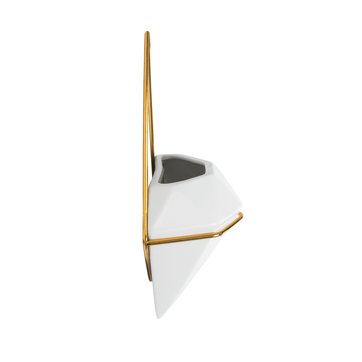 GloboStar® Artificial Garden LOUVRE 20533 Διακοσμητικό Κεραμικό Κασπώ Γλάστρα - Flower Pot Λευκό με Χρυσό Μ15 x Π8 x Υ24cm - ledmania.gr