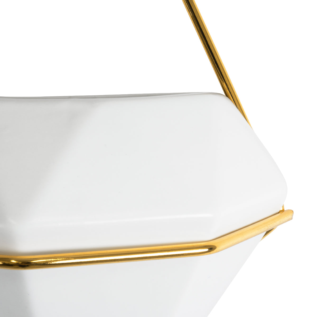 GloboStar® Artificial Garden LOUVRE 20533 Διακοσμητικό Κεραμικό Κασπώ Γλάστρα - Flower Pot Λευκό με Χρυσό Μ15 x Π8 x Υ24cm - ledmania.gr