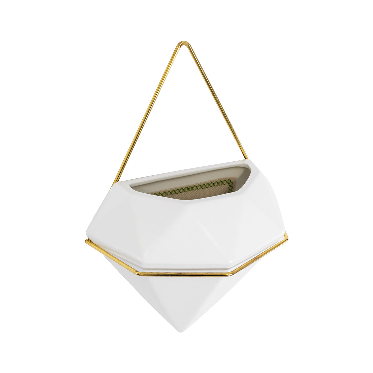GloboStar® Artificial Garden LOUVRE 20534 Διακοσμητικό Κεραμικό Κασπώ Γλάστρα - Flower Pot Λευκό με Χρυσό Μ20 x Π10.5 x Υ30cm - ledmania.gr