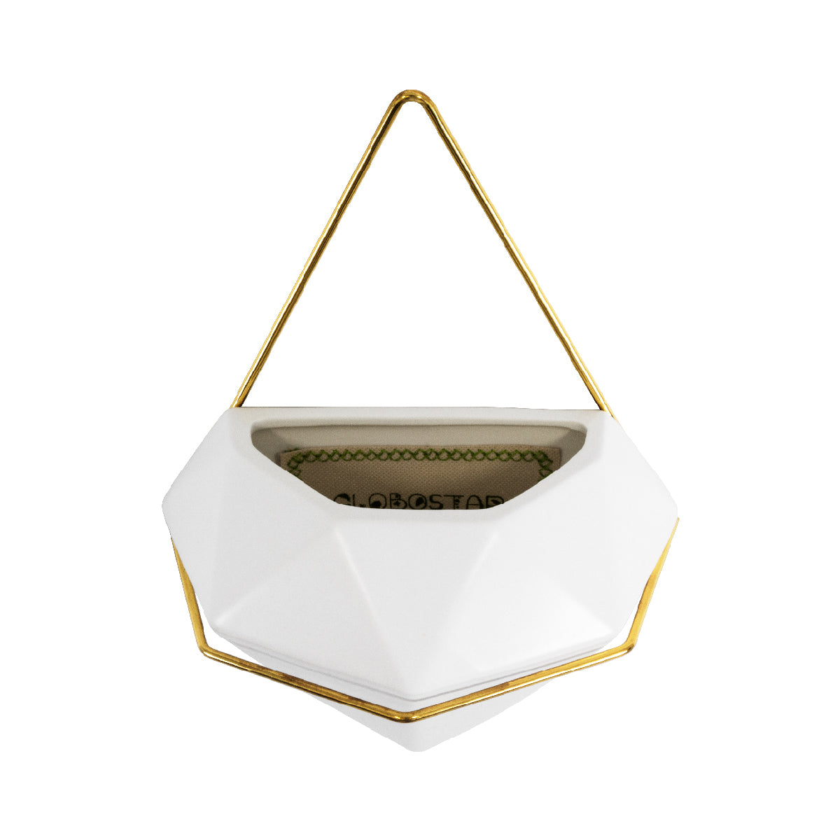 GloboStar® Artificial Garden LOUVRE 20534 Διακοσμητικό Κεραμικό Κασπώ Γλάστρα - Flower Pot Λευκό με Χρυσό Μ20 x Π10.5 x Υ30cm - ledmania.gr