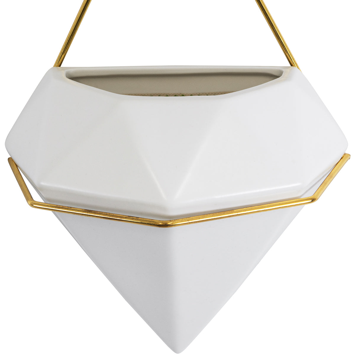 GloboStar® Artificial Garden LOUVRE 20534 Διακοσμητικό Κεραμικό Κασπώ Γλάστρα - Flower Pot Λευκό με Χρυσό Μ20 x Π10.5 x Υ30cm - ledmania.gr