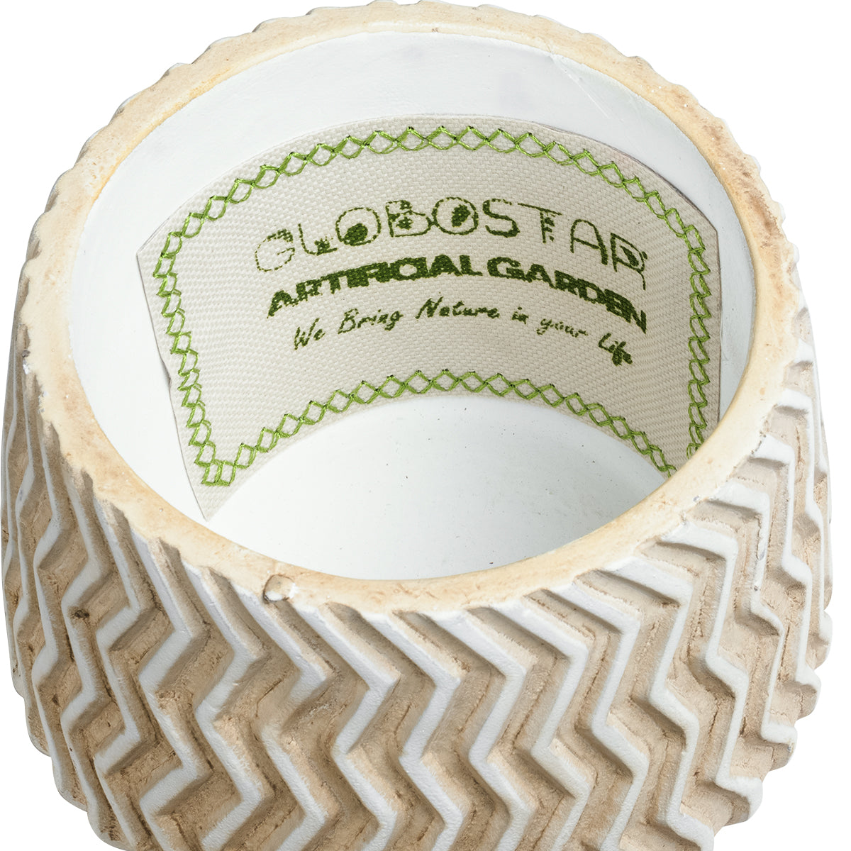 GloboStar® Artificial Garden SILEMA 20540 Διακοσμητικό Κεραμικό Κασπώ Γλάστρα - Flower Pot Λευκό με Μπεζ Φ11.5 x Υ9.5cm - ledmania.gr