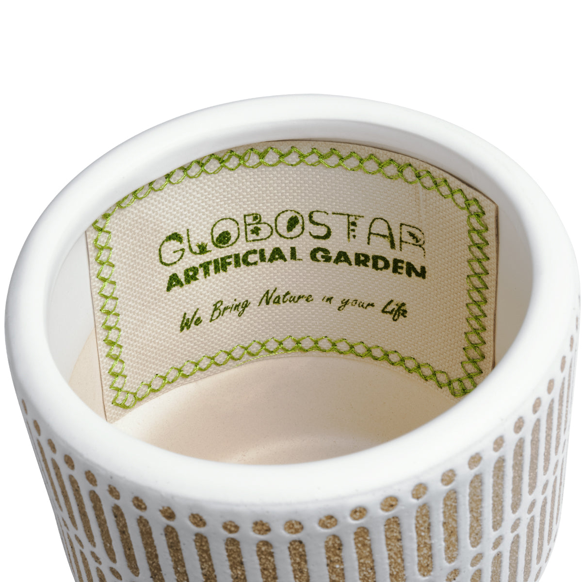 GloboStar® Artificial Garden AMARETTO 20543 Διακοσμητικό Κεραμικό Κασπώ Γλάστρα - Flower Pot Μπεζ με Λευκό Φ11 x Υ11cm - ledmania.gr
