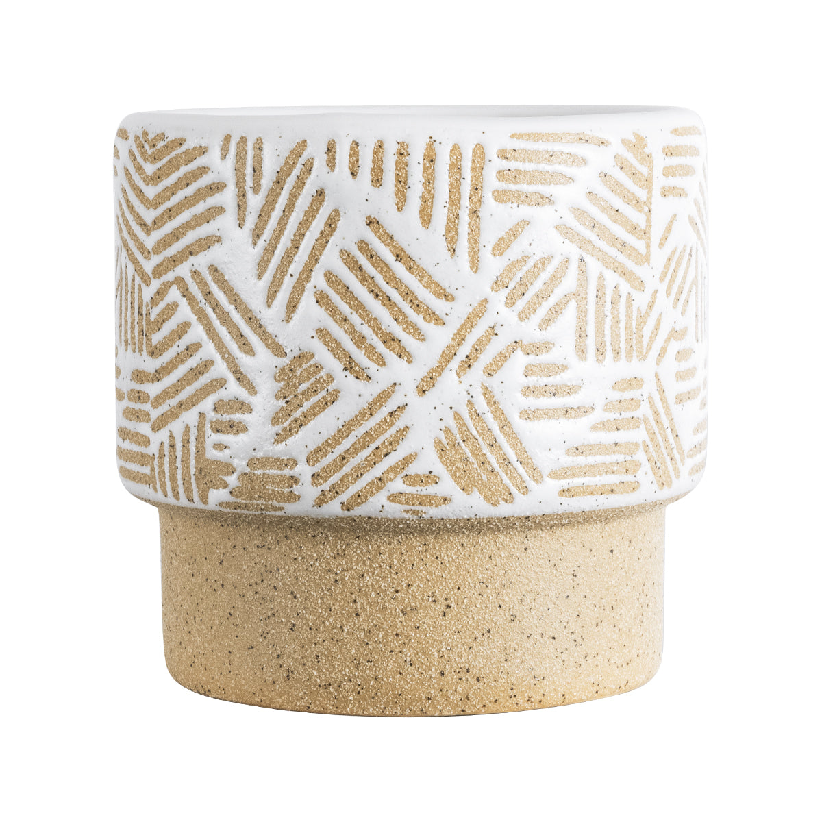 GloboStar® Artificial Garden RAFFAELO 20544 Διακοσμητικό Κεραμικό Κασπώ Γλάστρα - Flower Pot Μπεζ με Λευκό Φ11 x Υ11cm - ledmania.gr