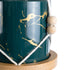 GloboStar® Artificial Garden TALLINN 20546 Κρεμαστό Διακοσμητικό Κεραμικό Κασπώ Γλάστρα - Flower Pot Πράσινο με Χρυσές Λεπτομέρειες και Μπεζ Ξύλινη Βάση Φ10 x Υ40cm - ledmania.gr