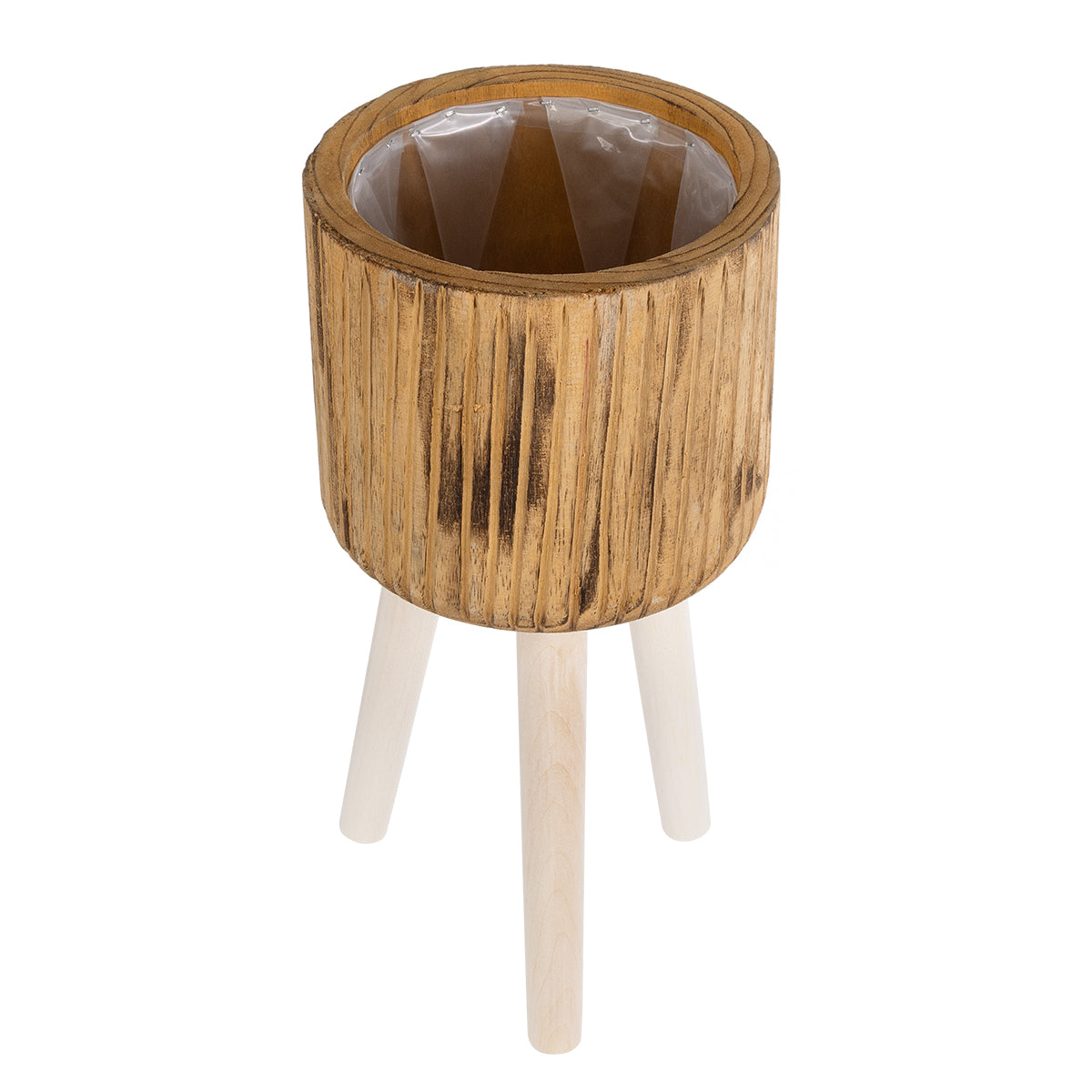 GloboStar® Artificial Garden JAMAICA 20553 Διακοσμητικό Ξύλινο Κασπώ Γλάστρα - Flower Pot Καφέ Φ18 x Υ38cm - ledmania.gr