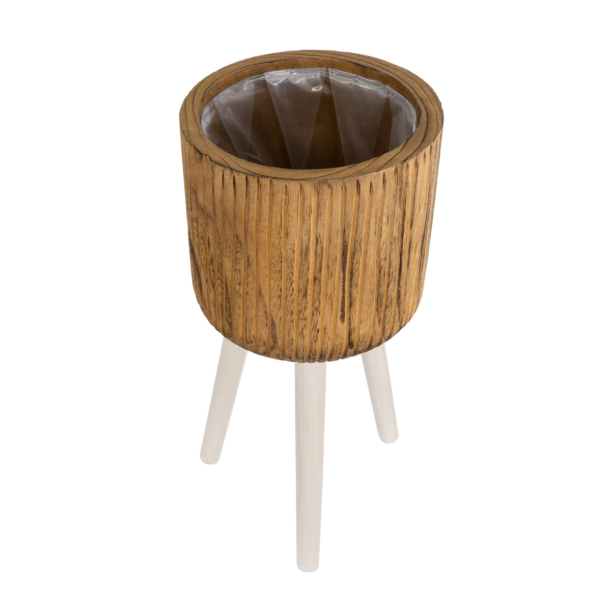 GloboStar® Artificial Garden JAMAICA 20554 Διακοσμητικό Ξύλινο Κασπώ Γλάστρα - Flower Pot Καφέ Φ22 x Υ46cm - ledmania.gr