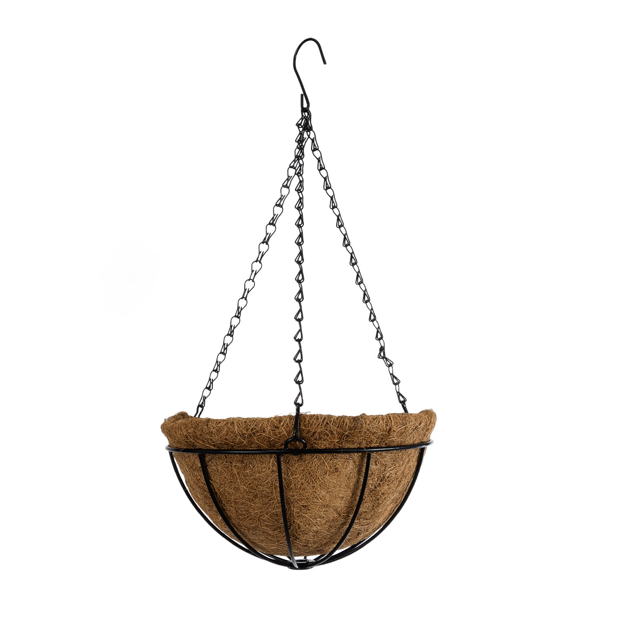 GloboStar® Artificial Garden SALAMINA 20560 Κρεμαστό Διακοσμητικό Κασπώ Γλάστρα - Flower Pot από Φλοιό Καρύδας Καφέ με Μαύρη Μεταλλική Βάση Φ25 x Υ14cm - ledmania.gr