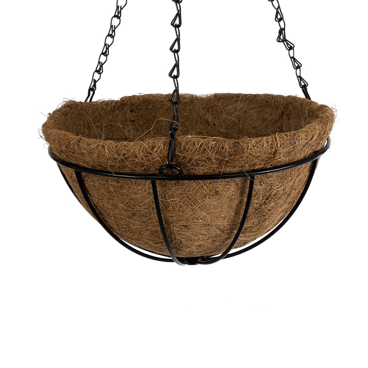 GloboStar® Artificial Garden SALAMINA 20560 Κρεμαστό Διακοσμητικό Κασπώ Γλάστρα - Flower Pot από Φλοιό Καρύδας Καφέ με Μαύρη Μεταλλική Βάση Φ25 x Υ14cm - ledmania.gr